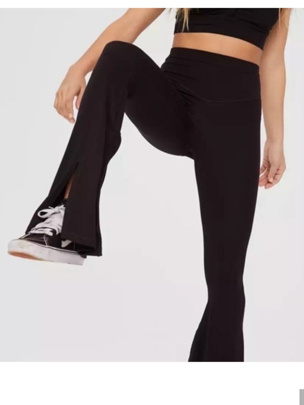 XL Aerie OFFLINE Real Me Xtra High Waisted Slit Flare Leggings Black